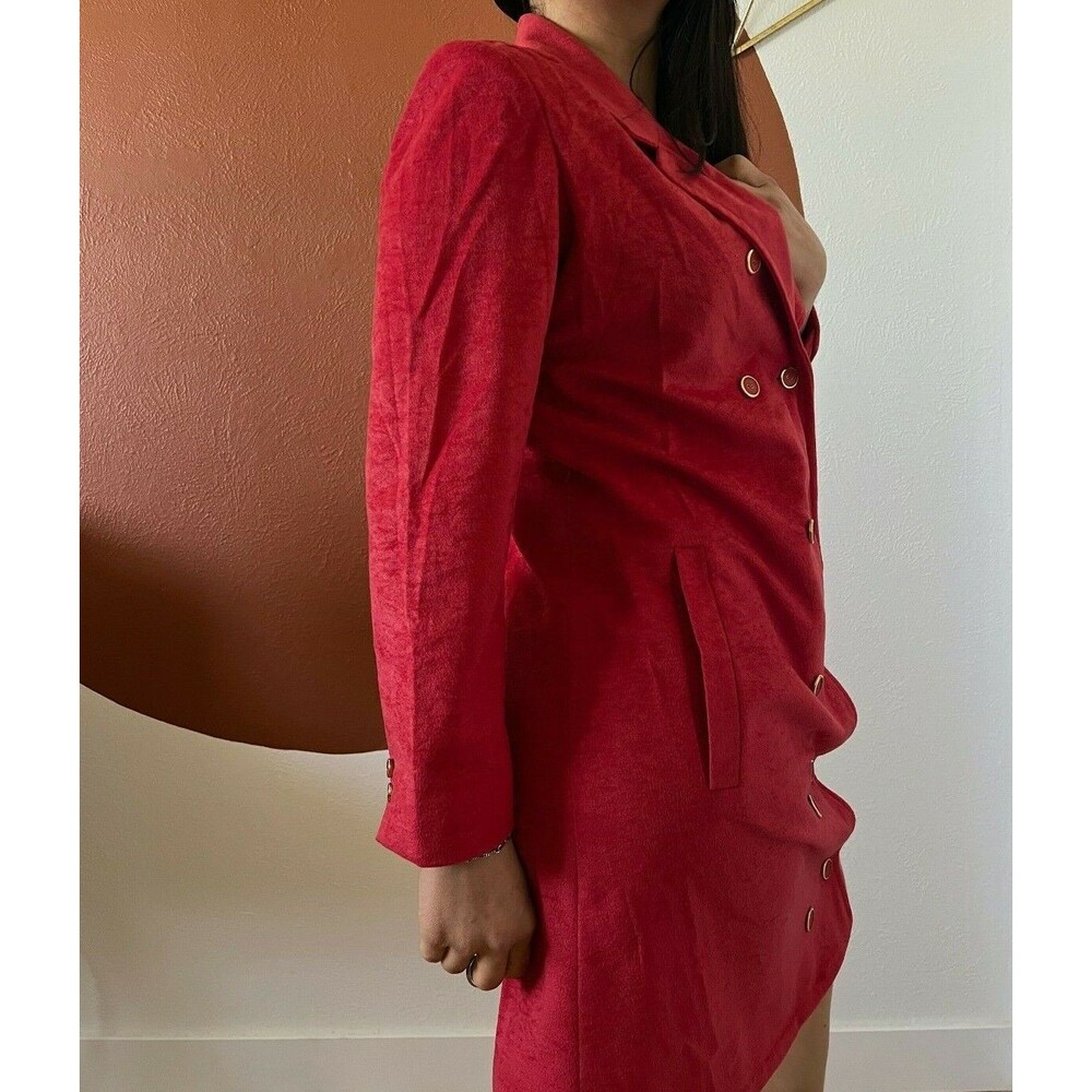 vtg 60s red coat dress long sleeve double breasted pockets mini wedding guest 8 - Picture 3 of 11